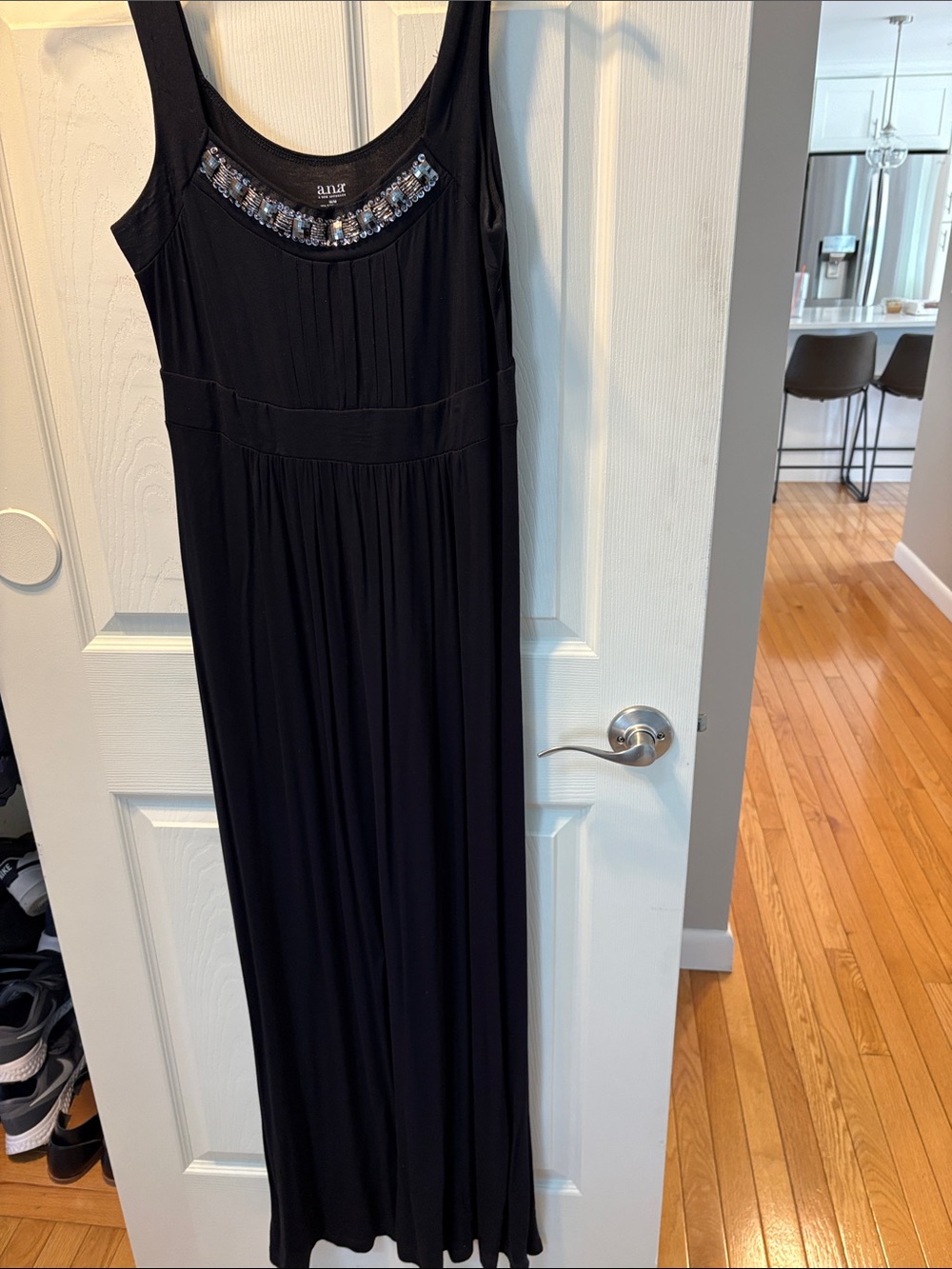 Ana Black Sleeveless Maxi Dress with Embellished Scoop Neck